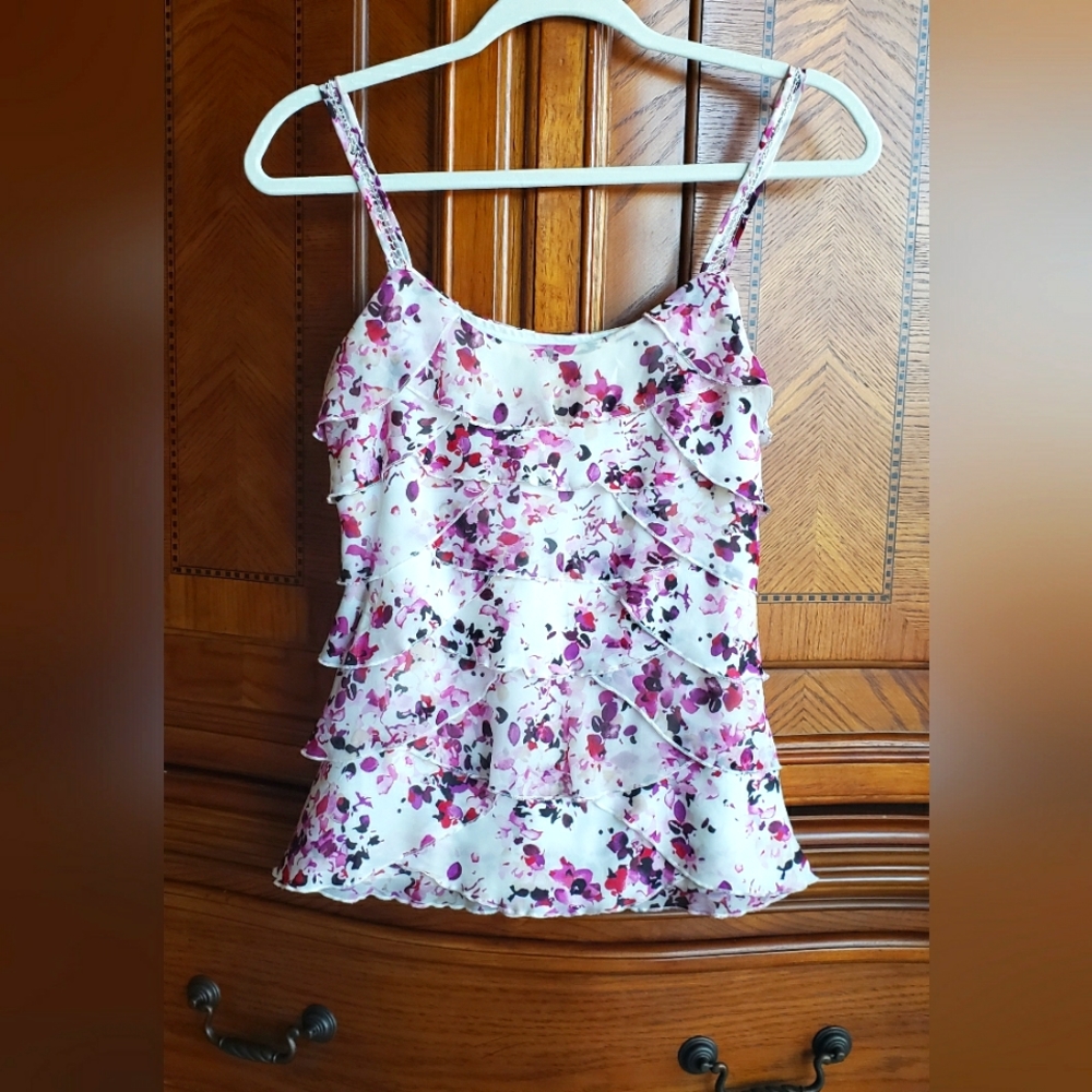 White House Black Market Multi-Colored Tiered Floral Top Size XXS
